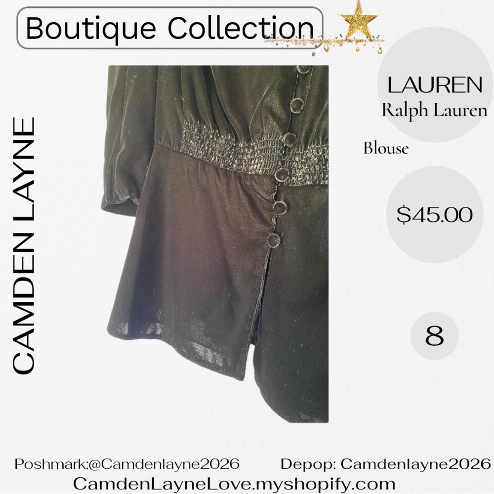 Ralph Lauren Women's Elegant Black Velvet Button Down Blouse - Picture 6 of 7